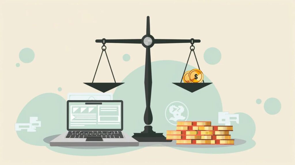 Balance scales showing cost comparison between WordPress and custom development