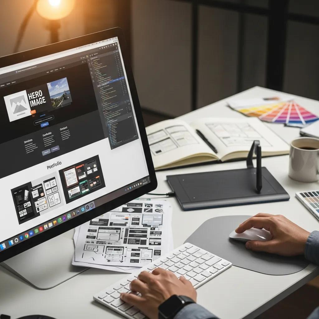 Close-up of a designer working on a custom website development project
