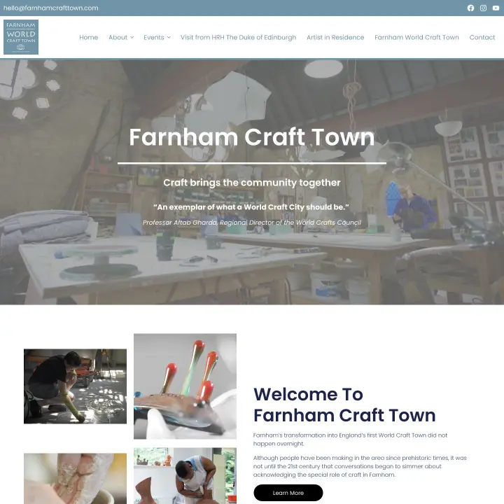 Farnham Craft Town website homepage
