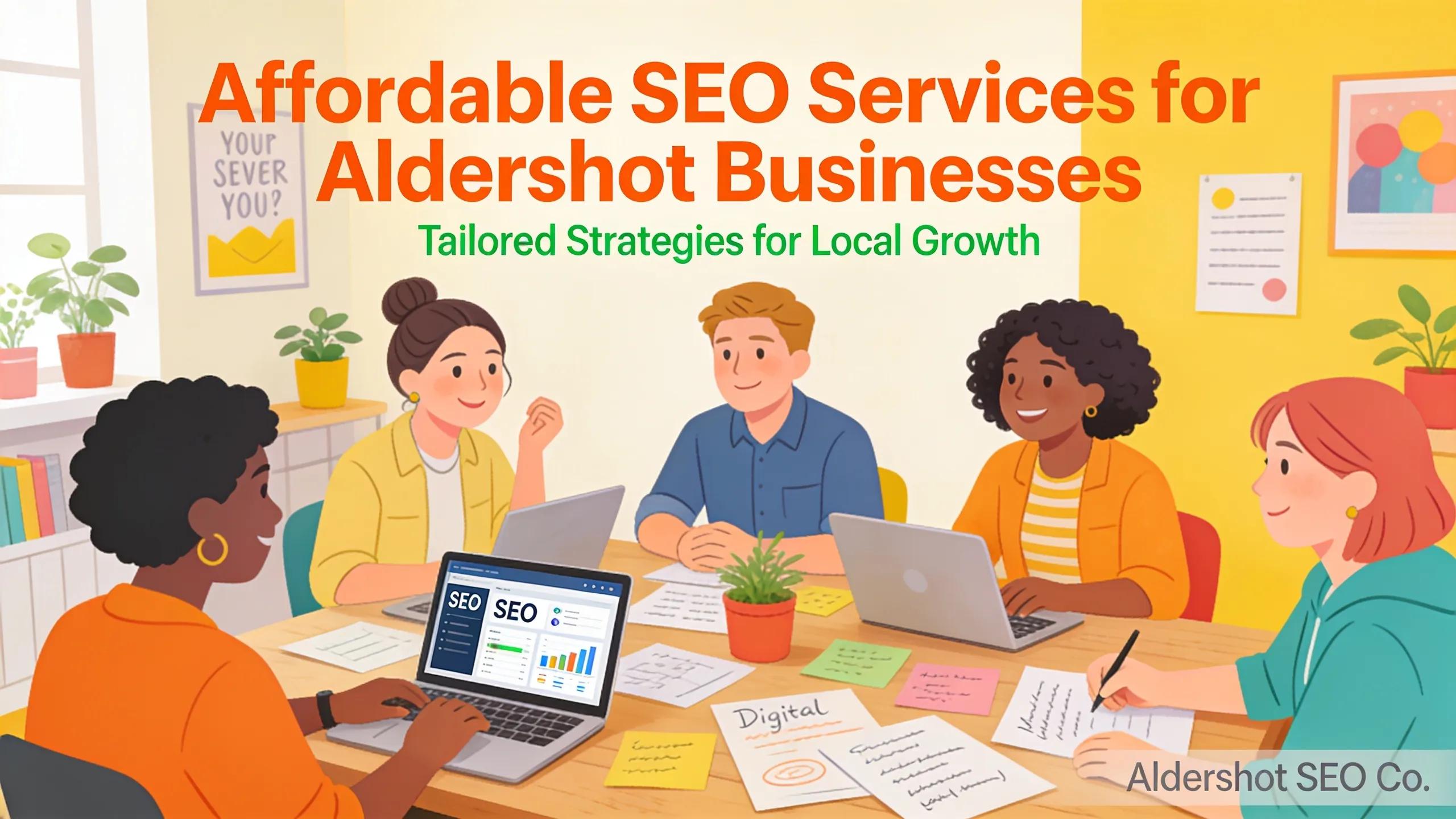 Local businesses in Aldershot discussing affordable SEO services with a collaborative approach