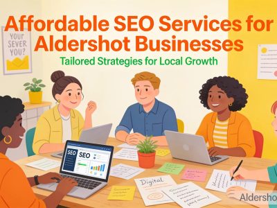 Local businesses in Aldershot discussing affordable SEO services with a collaborative approach