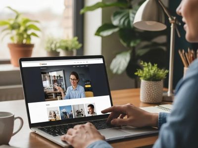 Modern website design on a laptop in a cozy office, representing SEO-optimized web solutions for small businesses