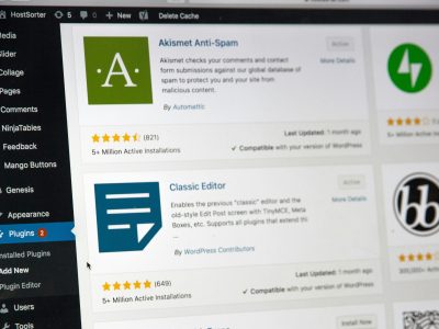 WordPress dashboard showcasing popular plugins for enhancing website functionality and user experience.