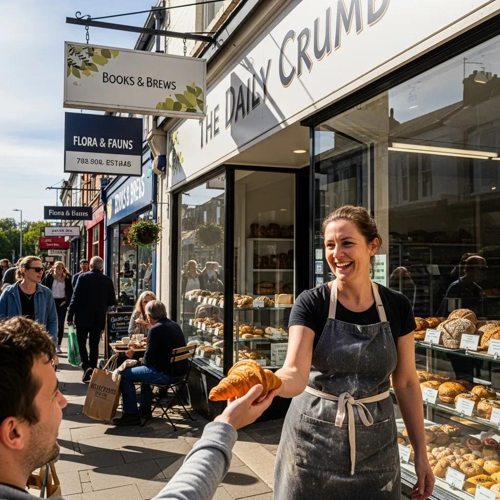 Local business owner engaging with customers in a vibrant community setting