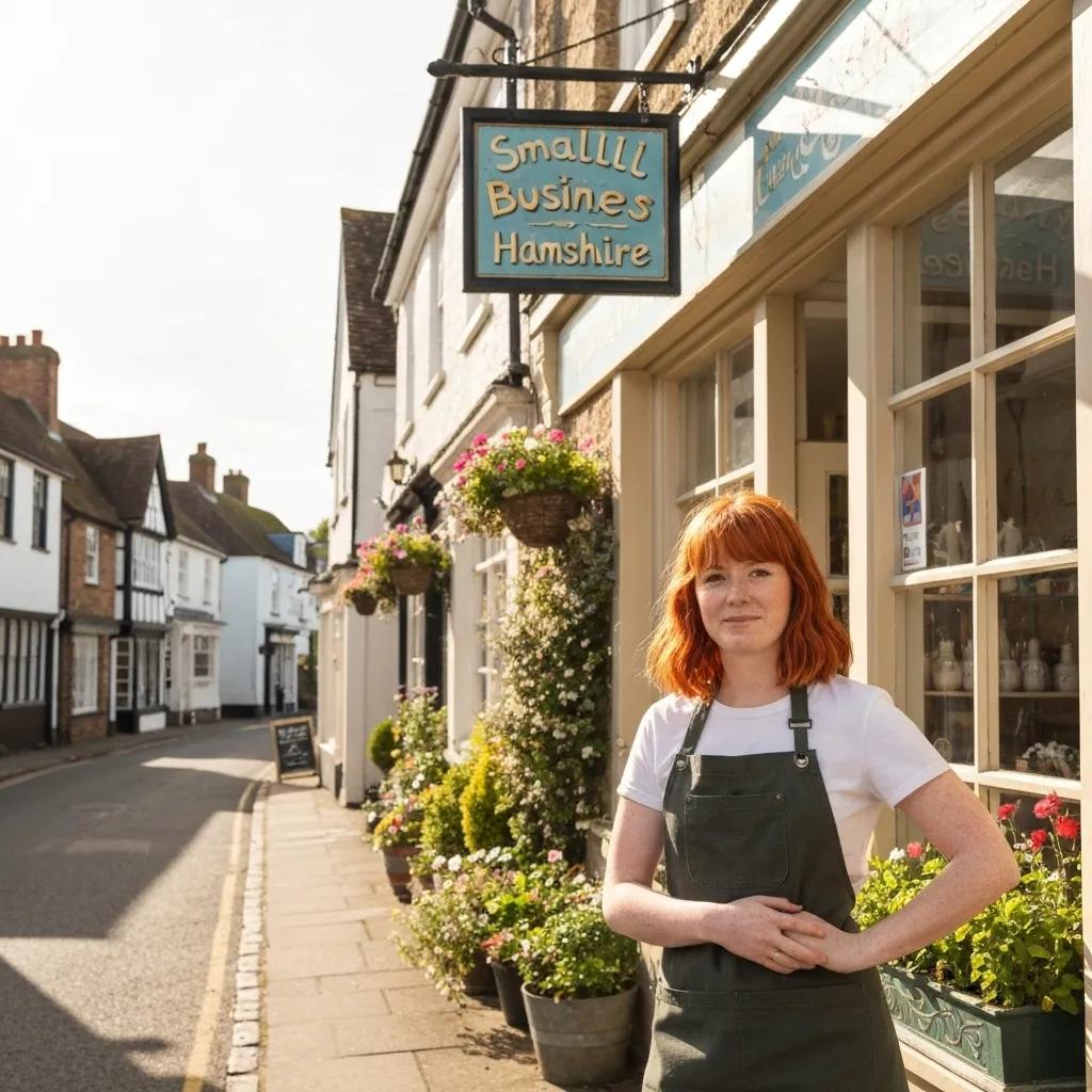 Local business owner in Hampshire smiling in front of their shop, representing local SEO services