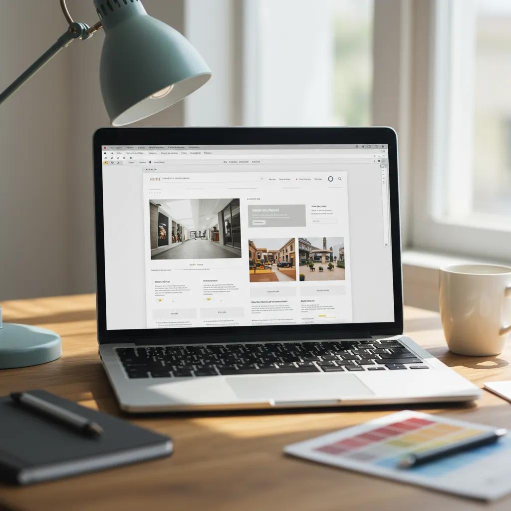 Minimalist web design workspace with a laptop showcasing a clean website layout