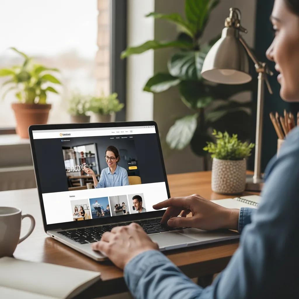 Modern website design on a laptop in a cozy office, representing SEO-optimized web solutions for small businesses